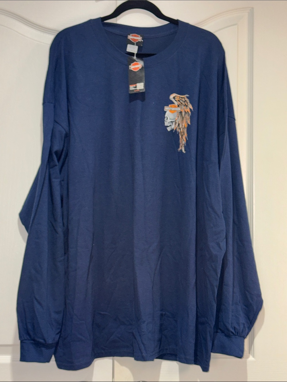 Harley-Davidson Blue Long Sleeve Tee with Skull & Feather Patch